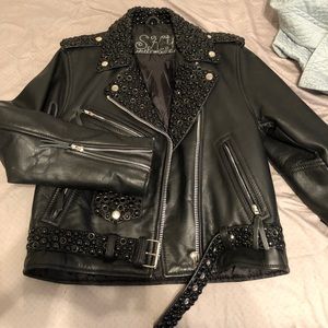 Jeweled black leather jacket